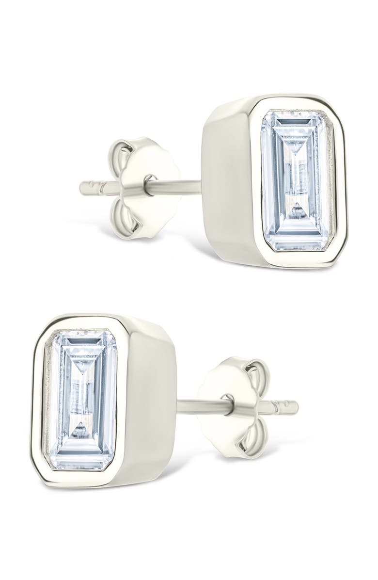Sterling Forever Emerald-Cut Cubic Zirconia Stud Earrings, Alternate, color, Silver