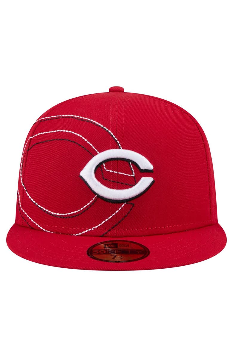 New Era Men's New Era Red Cincinnati Reds Yarn Stitch 59FIFTY Fitted Hat, Alternate, color, Red