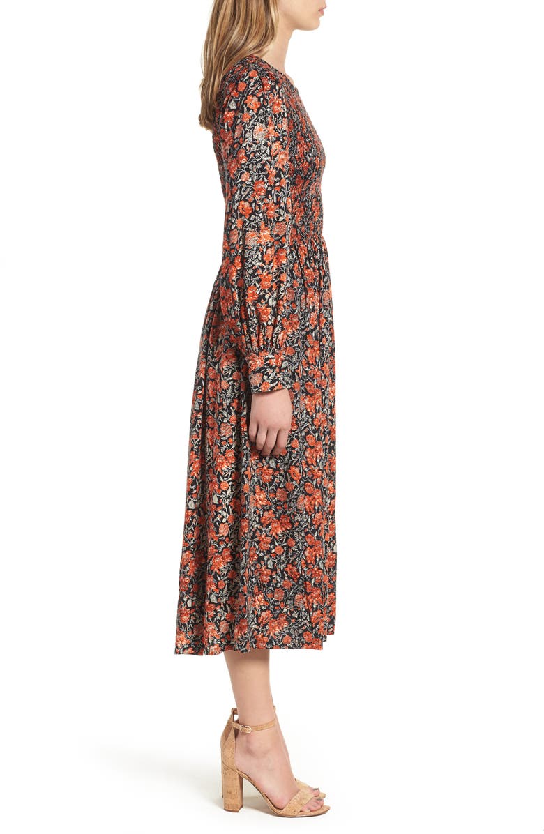 Hinge Print Smocked Bodice Dress, Alternate, color, 