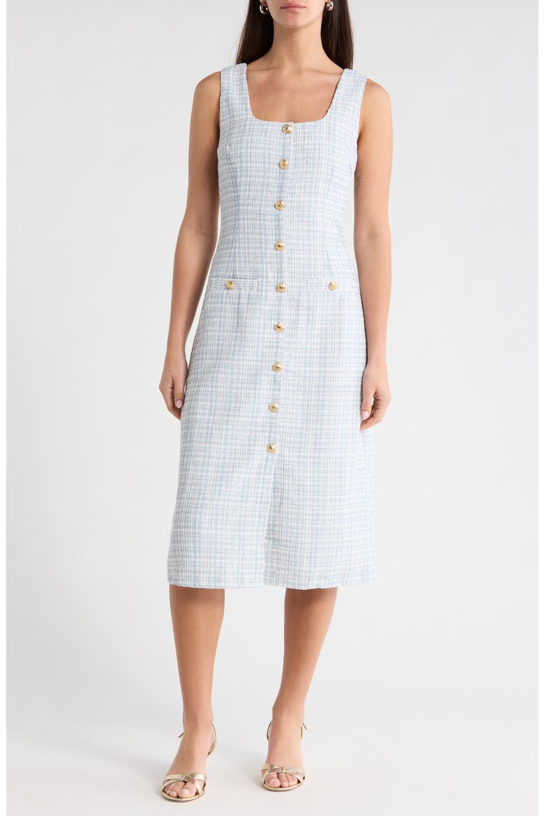 Adriella Sleeveless Tweed Dress, Main, color, WHITE-BLUE