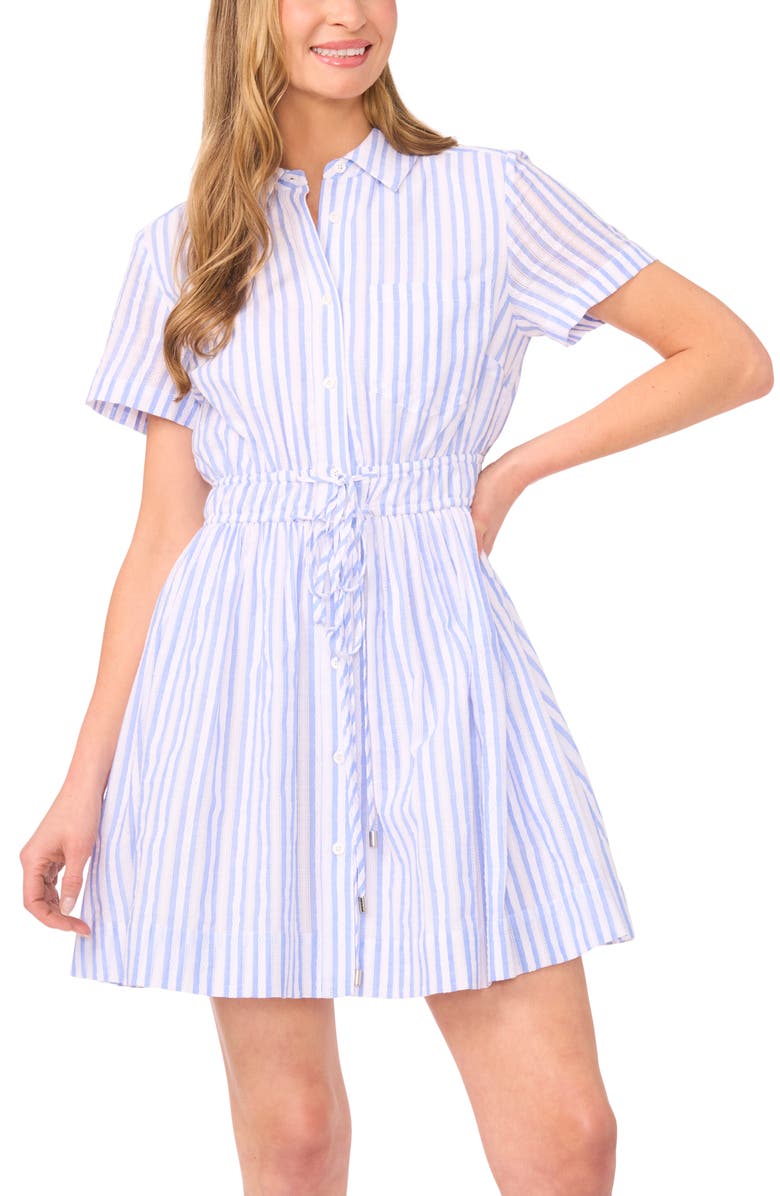Ted Baker Prentiss Tie Waist Cotton Mini Shirtdress, Alternate, color, Blue Surf