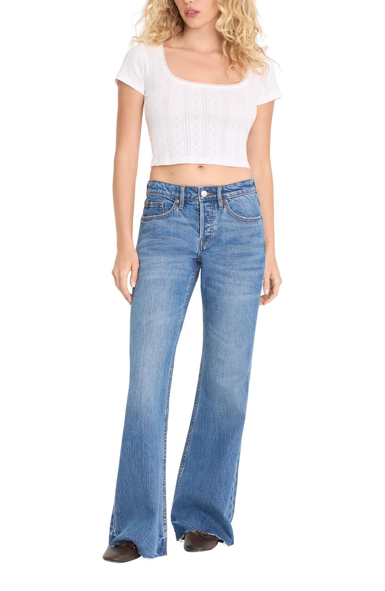 Good American Raw Hem Low Rise Relaxed Flare Jeans, Alternate, color, Indigo1287