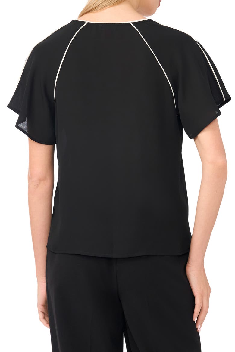 Piped Flutter Sleeve Top, Alternate, color, RICH BLACK