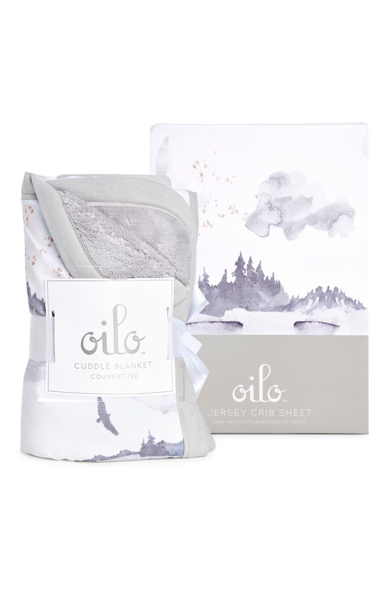 Oilo Misty Mountain Cuddle Blanket & Fitted Crib Sheet Set, Main, color, Stone