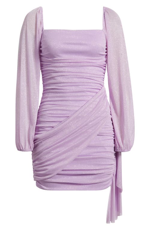 Jump Apparel Metallic Drape Front Long Sleeve Minidress In Lilac