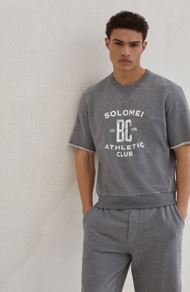 Brunello Cucinelli Smooth cotton French terry sweatshirt, Alternate, color, Medium Grey