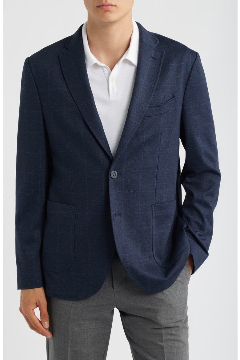 Alfi Windowpane Check Knit Sport Coat, Main, color, NAVY WINDOWPANE