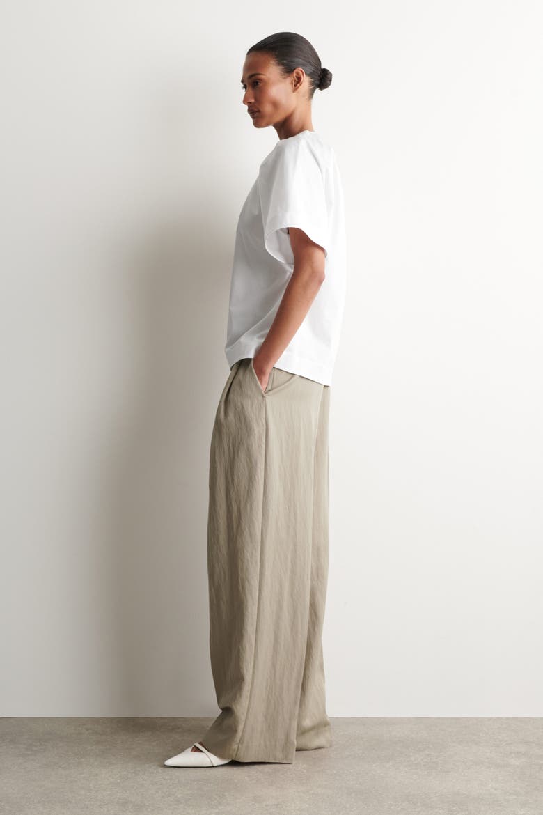 Gathered Short-sleeved Cotton Top, Alternate, color, WHITE