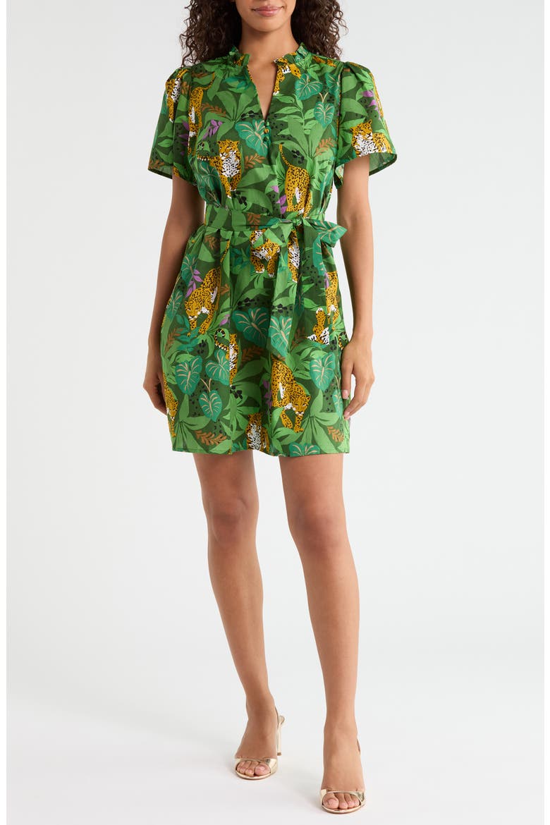Ema Tropical Print Tie Waist Minidress, Main, color, GREEN-MULTI