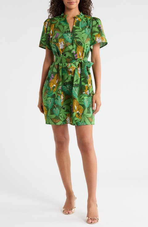 Ema Tropical Print Tie Waist Minidress