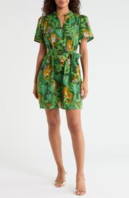 SUGARLIPS Ema Tropical Print Tie Waist Minidress