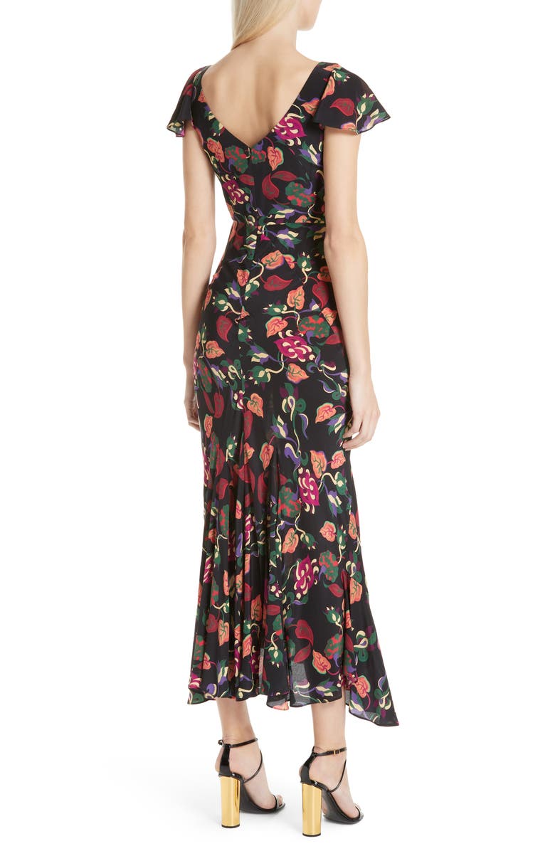 SALONI Daphne Floral Silk Midi Dress, Alternate, color, 
