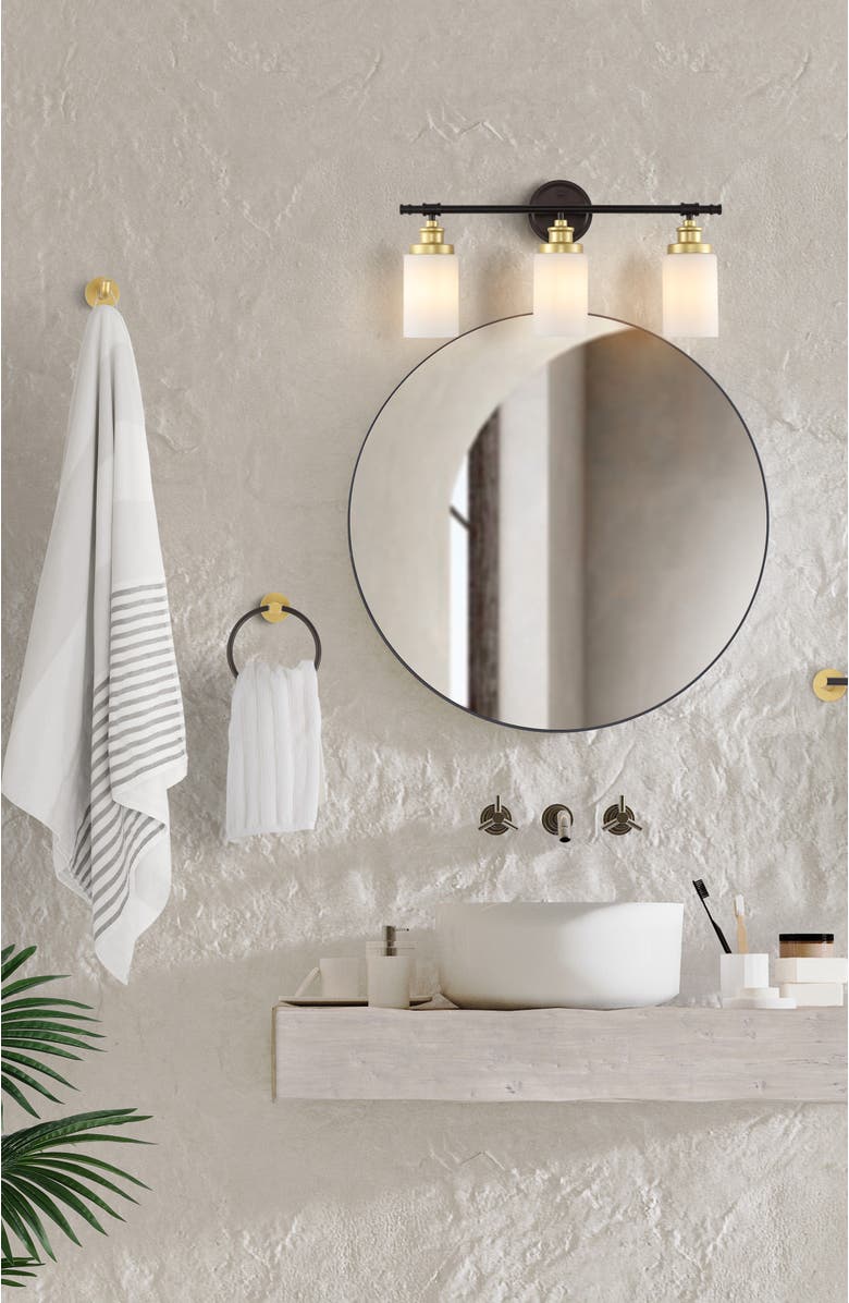 JONATHAN Y Egan 23.25" 3-Light Classic Cottage Vanity Light with Frosted Glass Shades and Bathroom Hardware Accessory Set, Alternate, color,