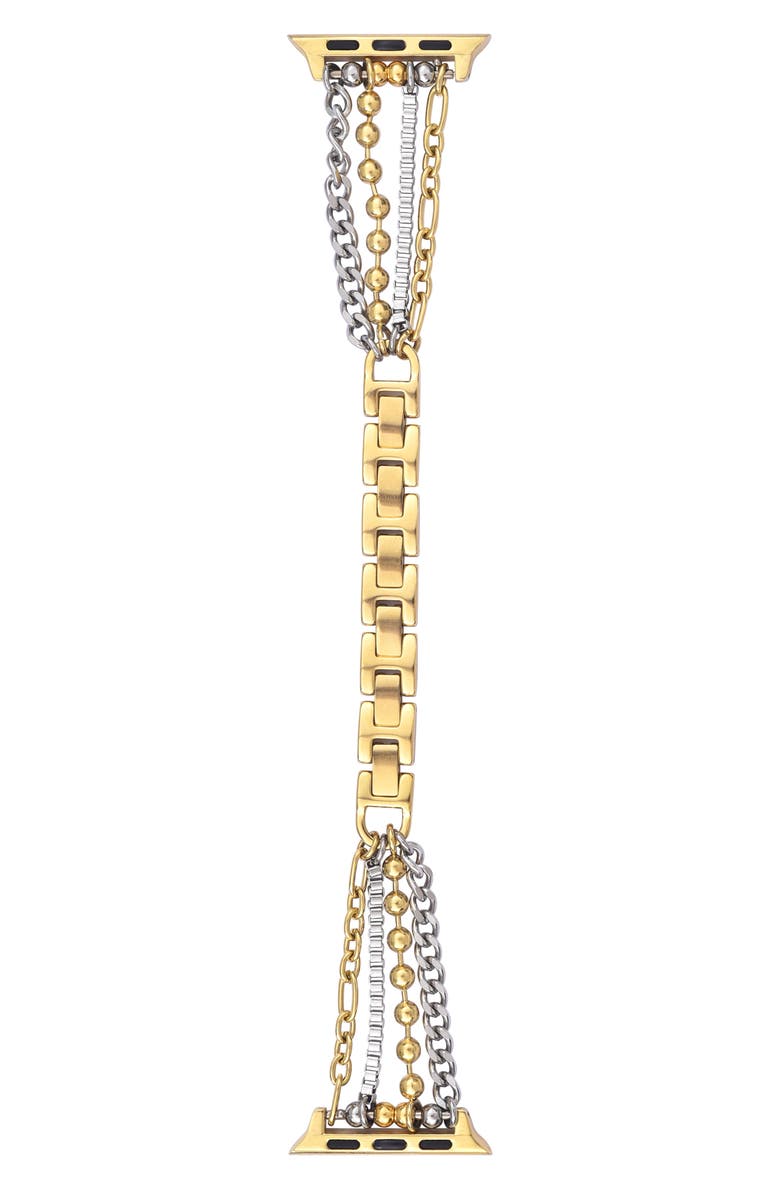 The Posh Tech Leo Mixed Chain Stainless Steel Apple Watch<sup>®</sup> Bracelet Watchband, Main, color, Gold/ Silver