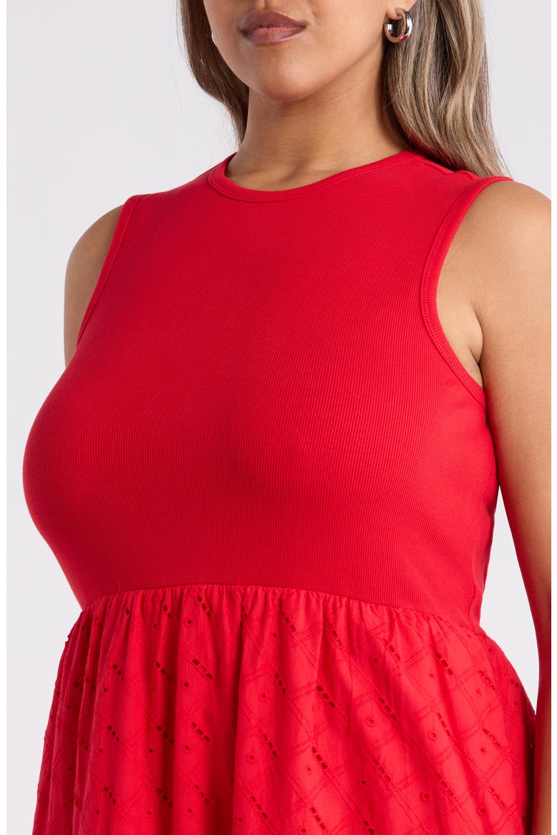 Mixed Media Midi Dress, Alternate, color, RED RADISH