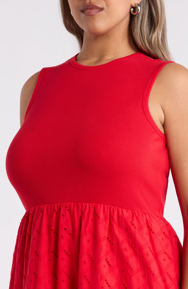 Caslon<sup>®</sup> Mixed Media Midi Dress, Alternate, color, Red Radish
