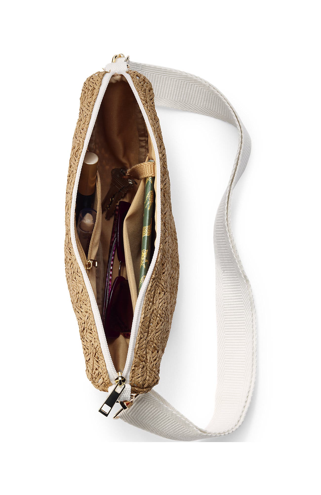 Lands' End Straw Crescent Crossbody Bag, Alternate, color, 