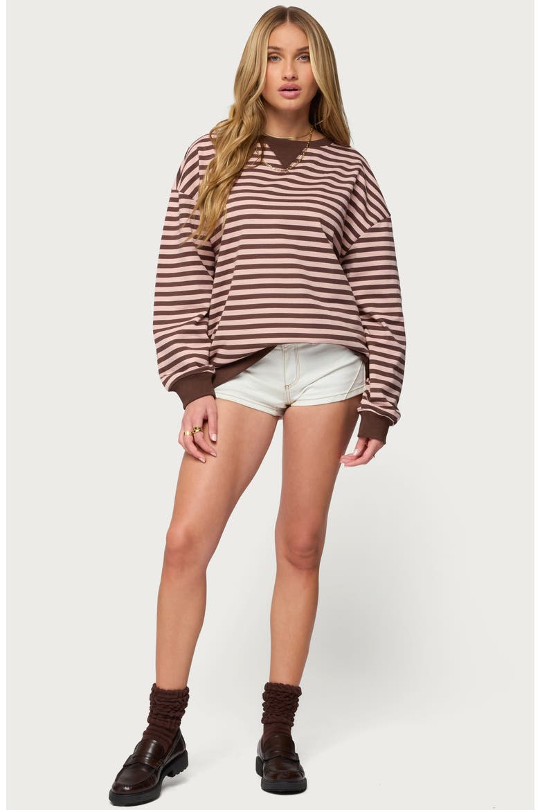 Onda Stripe Oversize Sweatshirt, Alternate, color, BROWN-AND-PINK