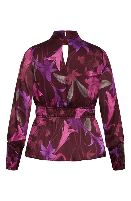 City Chic Della Print Keyhole Top In Purple