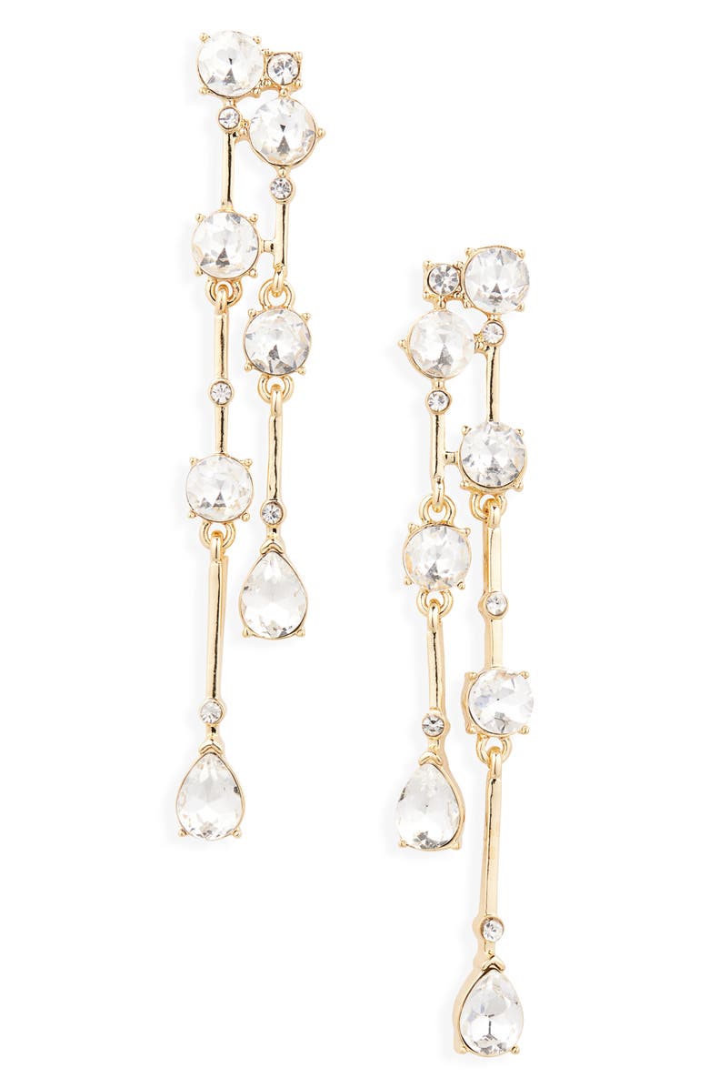 NORDSTROM RACK CZ Linear Drop Earrings, Main, color, Clear- Gold