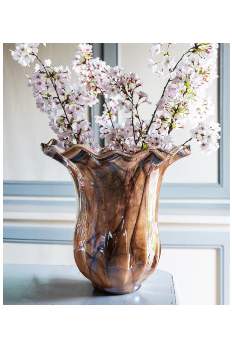 Onda Large Glass Tulip Vase, Alternate, color, BROWN