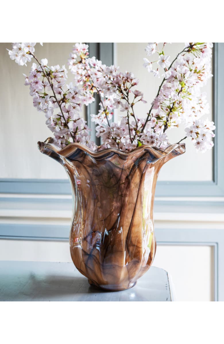 VIETRI Onda Large Glass Tulip Vase, Alternate, color, Brown