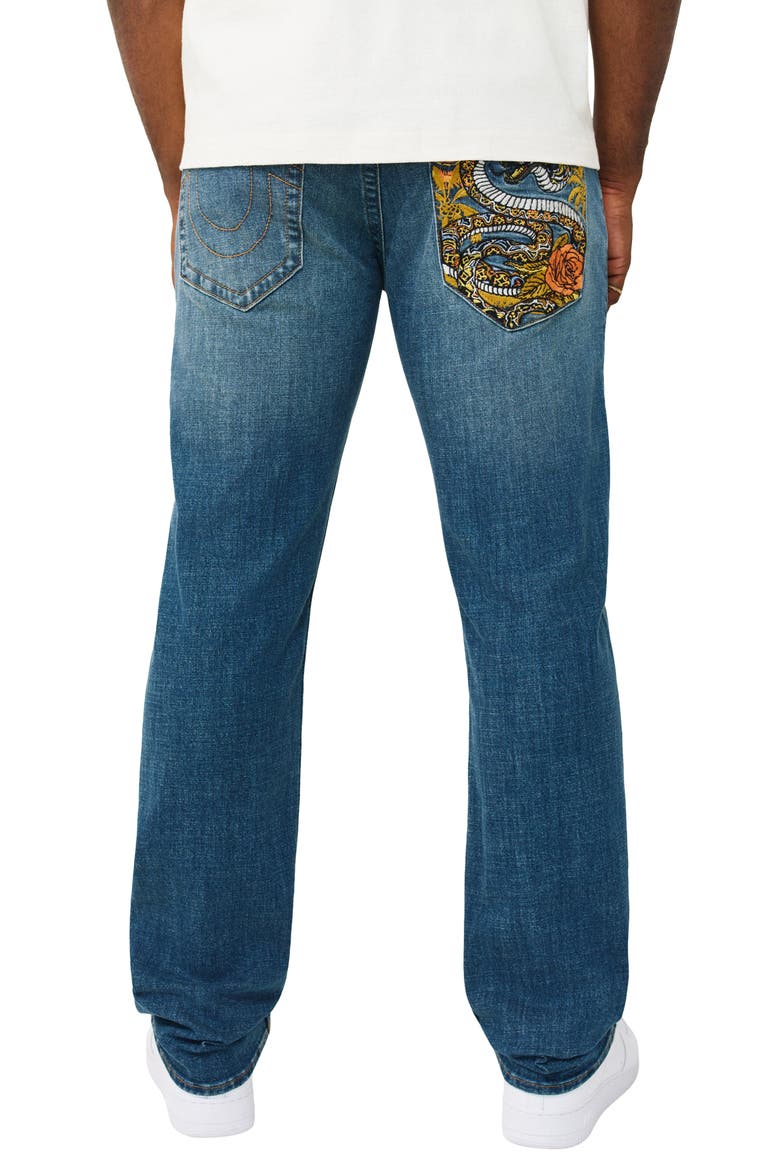 Ricky Snake Embroidered Straight Leg Jeans, Alternate, color, FOREST DENIM DARK WASH