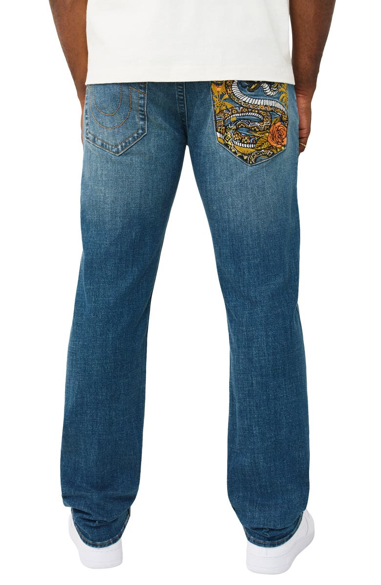 True Religion Ricky Snake Embroidered Straight Leg Jeans, Alternate, color, Forest Denim Dark Wash
