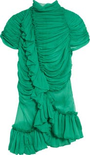 Dries Van Noten Washed Mousseline Silk Ruffle Top