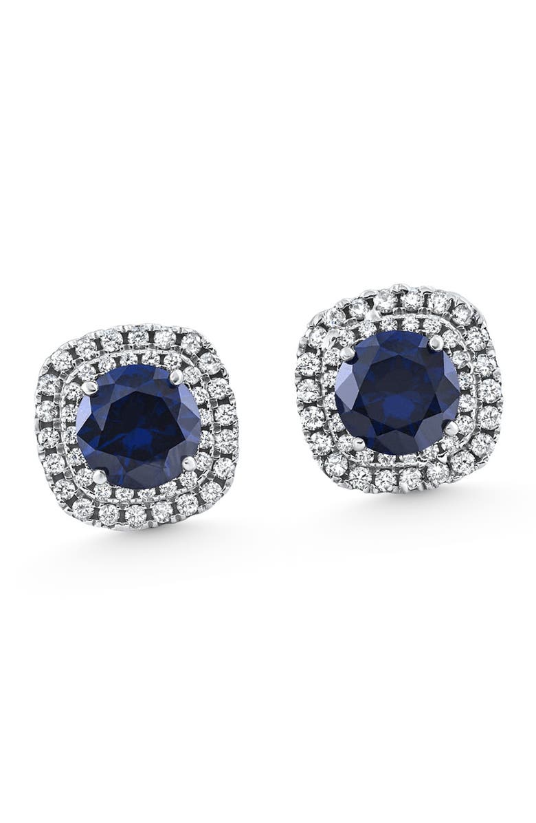 Bliss Diamond 2.65Ct Cushion Halo Blue Sapphire Diamond Studs 14k Gold Earring Lab Grown, Alternate, color, 14K White Gold