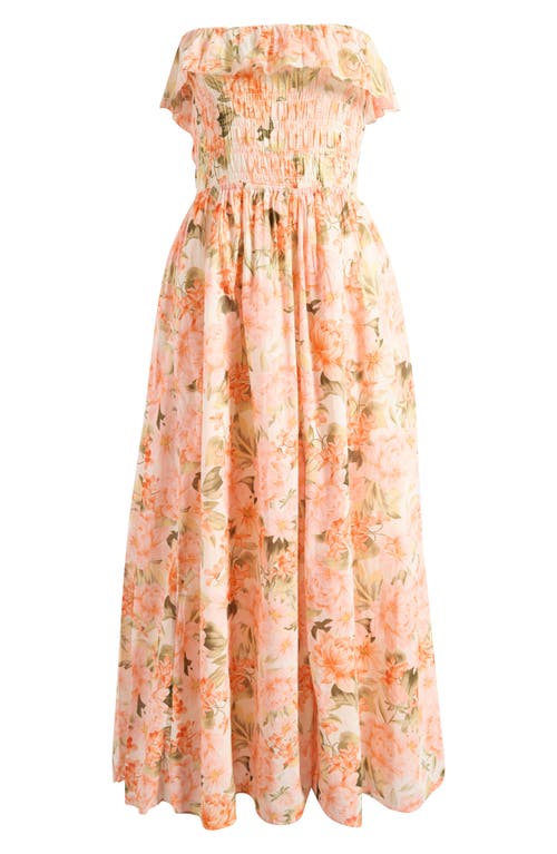 Friends Like These Shirred Floral Print Maxi Dress In Orange