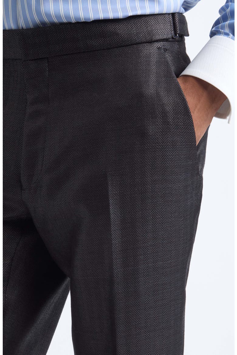 Glamorous Flat Front Wool Blend Herringbone Trousers, Alternate, color, NAA BLACK