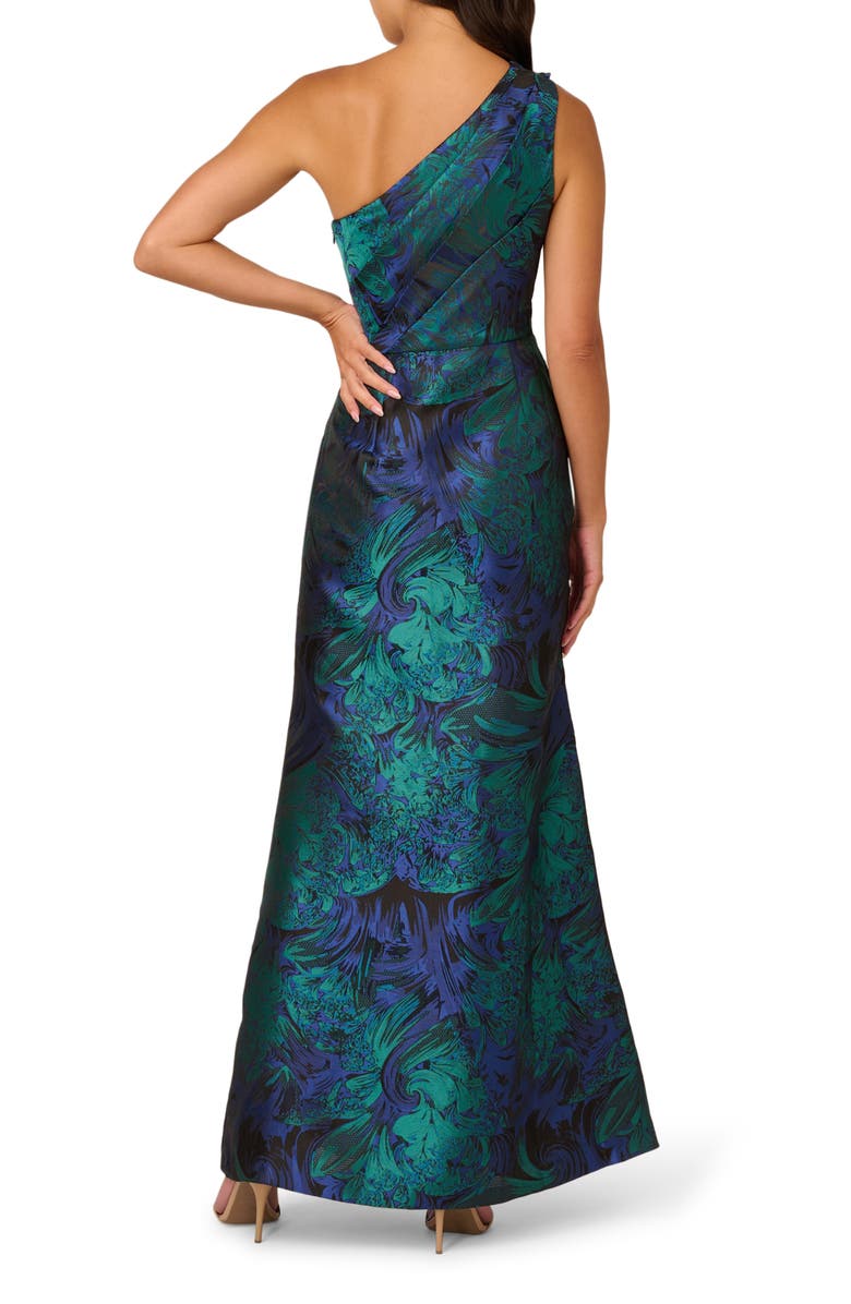 Adrianna Papell One-Shoulder Jacquard Gown, Alternate, color, Cobalt/Teal