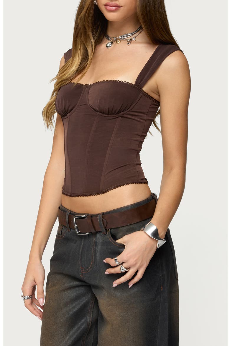 Marcella Mesh Corset Tank, Alternate, color, BROWN