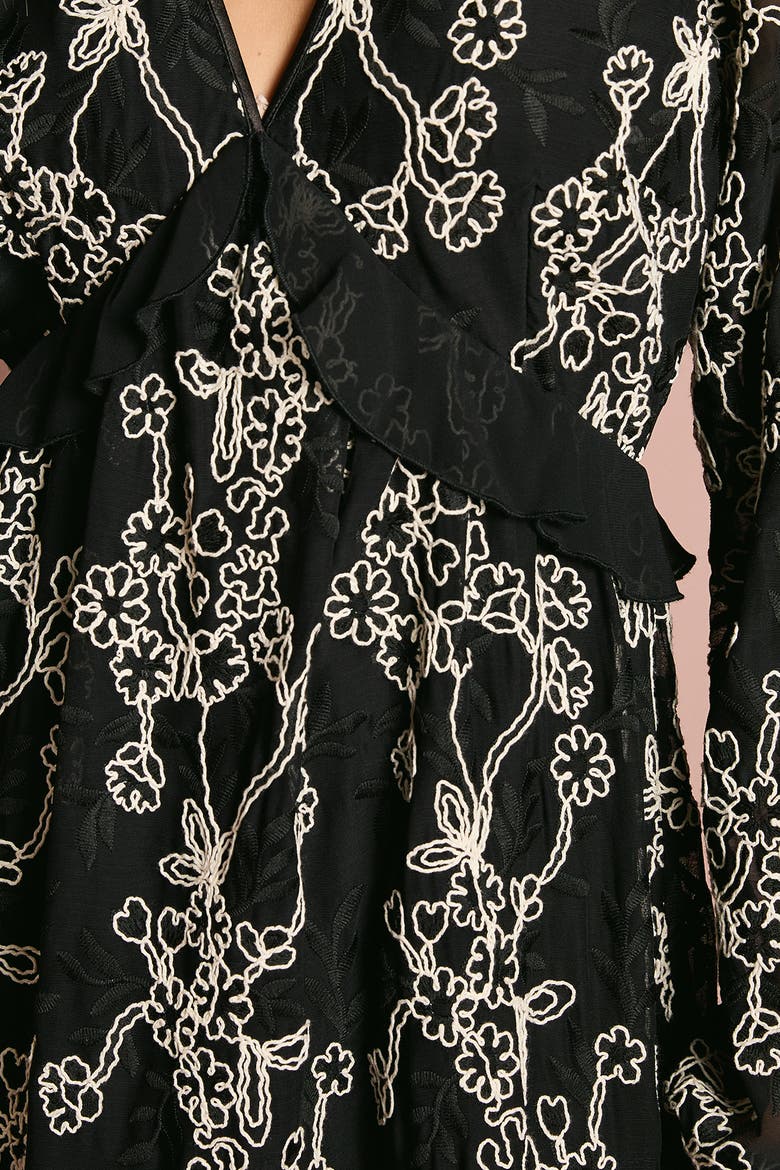 Long Sleeve Broderie Floral Midaxi Dress, Alternate, color, Mono