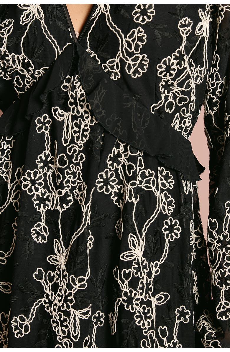 Coast Long Sleeve Broderie Floral Midaxi Dress, Alternate, color, Mono