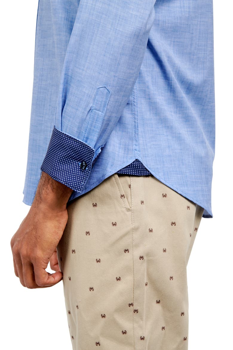 Slim Fit Four-Way Stretch Performance Chambray Button-Up Shirt, Alternate, color, LIGHT BLUE CHAMBRAY