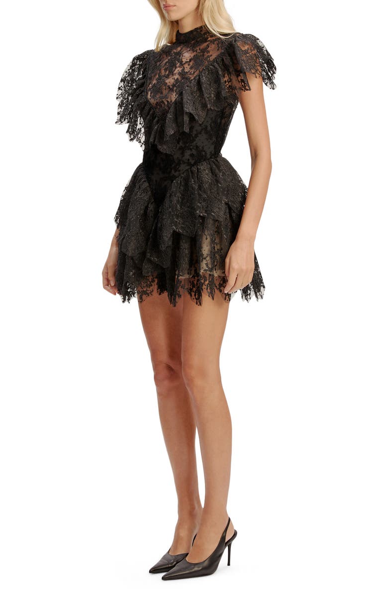 Bardot Tarryn Ruffle Lace Minidress, Alternate, color, Black