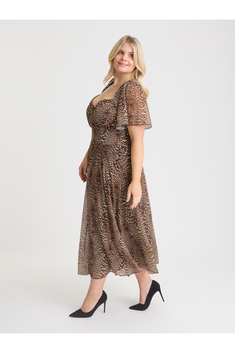 Liz Bolero Wrap Bodice Midi Dress, Alternate, color, Leopard Print