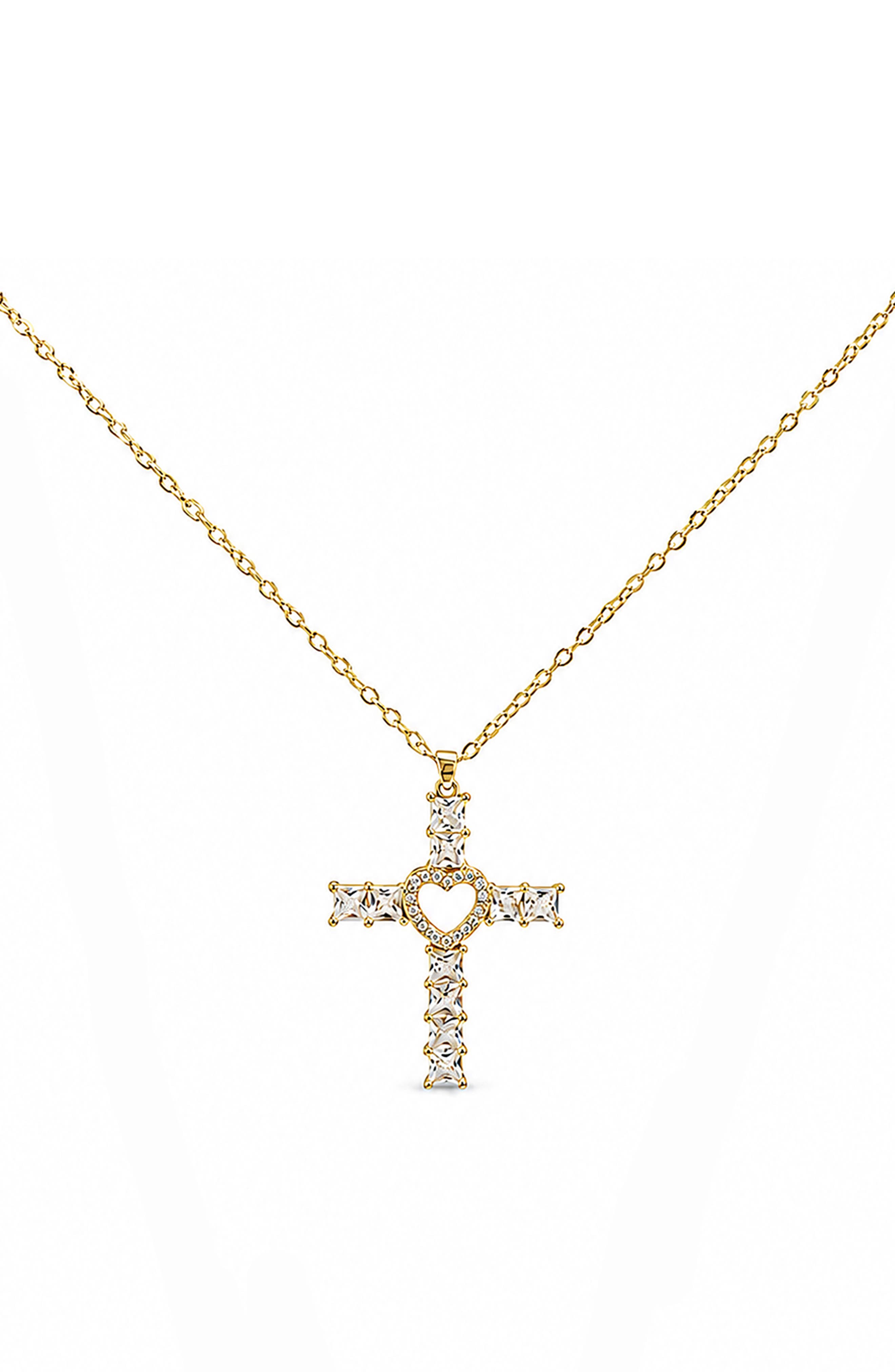 Crystal Cross Heart Pendant Necklace
