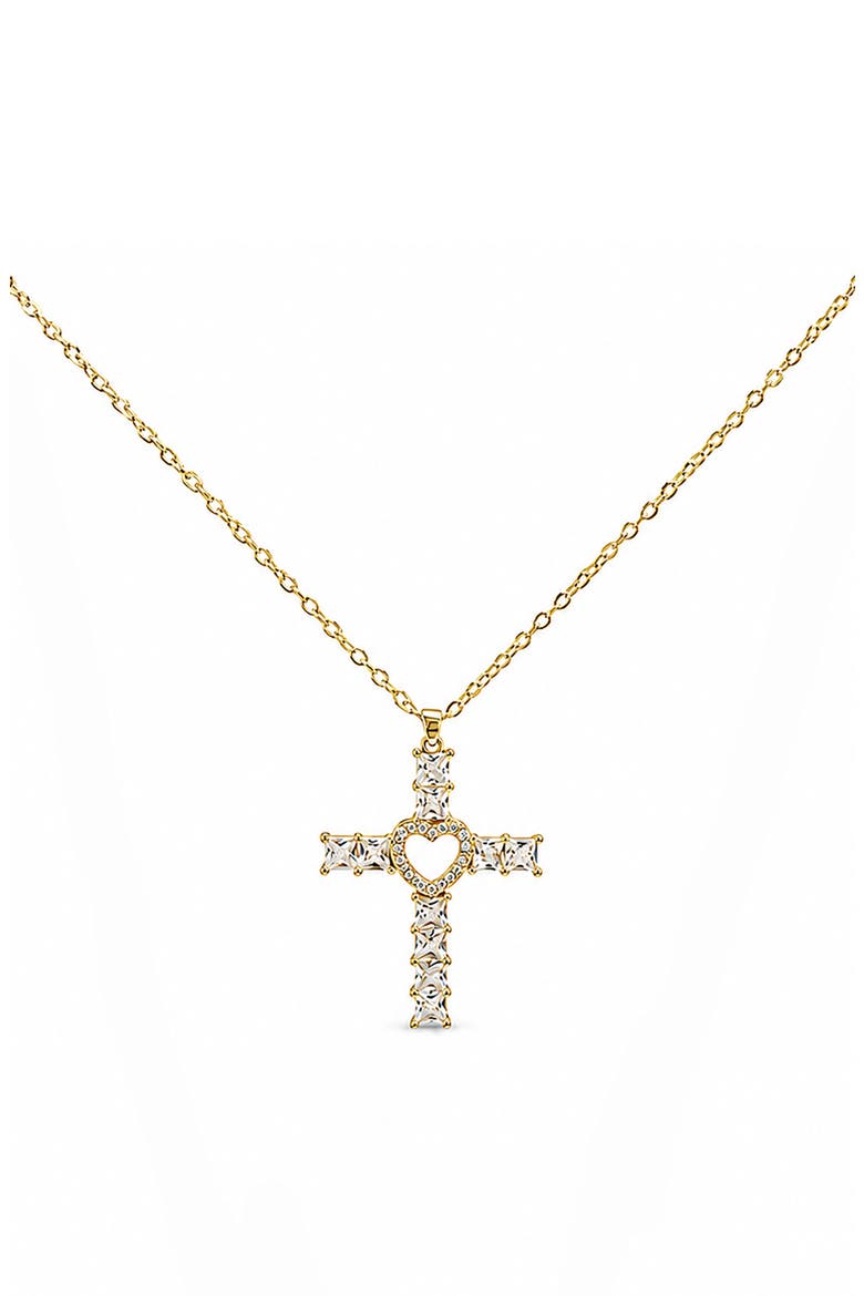 Crystal Cross Heart Pendant Necklace, Main, color, GOLD