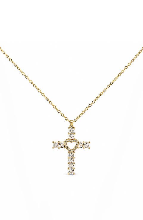 Crystal Cross Heart Pendant Necklace