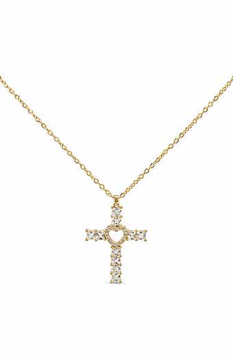 Crystal Cross Heart Pendant Necklace