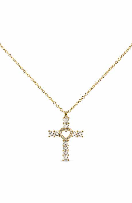 Crystal Cross Heart Pendant Necklace