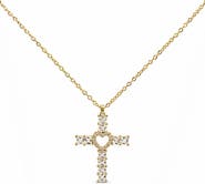 LA MENO Crystal Cross Heart Pendant Necklace