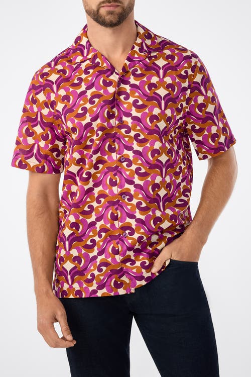 Mr Turk Felix Short Sleeve Printed Button-up Shirt In Purple