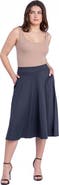 24seven Comfort Apparel Elastic Waist Pleated Pocket Midi Skirt