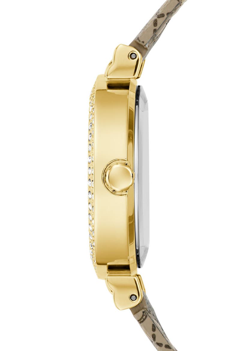 Goldtone & Crystal Logo Leather Strap Watch, 32mm, Alternate, color, BEIGE