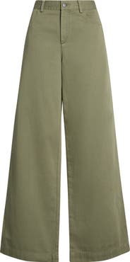 Vince Washed Cotton Mid Rise Wide Leg Pants