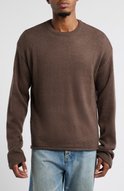 【送料&関税込】Golden  norton Brown Cotton Sweater Men's crew-neck sweater with logo on the back